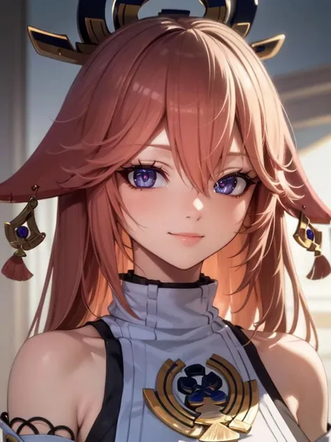 (masterpiece, best quality:1.2), 8K, highly detailed, intricate, colorful, vibrant image, sharp focus, cinematic, perfect lighting, yaemikodef, yaemikornd, standing, high quality face, detailed eyes, detailed hair, tricky smile, the dominant view, looking at viewer, detailed clothes, <lora:yaemiko1:0.8>
