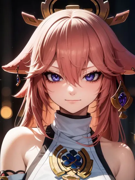 (masterpiece, best quality:1.2), 8K, highly detailed, intricate, colorful, vibrant image, sharp focus, cinematic, perfect lighting, yaemikodef, yaemikornd, standing, high quality face, detailed eyes, detailed hair, evil face, evil eyes, closed mouth, close view, looking at viewer, detailed clothes, <lora:yaemiko1:0.8>