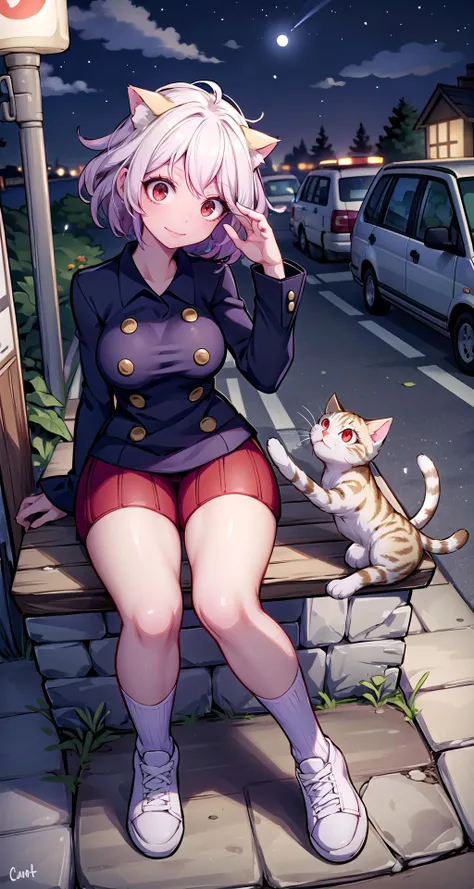 (masterpiece),(intricate details),1girl,mature female,huge breasts
BREAK
neferpitou, <lora:neferpitou:1>, neferpitou, short hair, (red eyes:1.5), long sleeves, animal ears, tail, white hair, shorts, cat ears, cat tail, curly hair,
Folded Socks,converse,depth of field,looking at viewer,random view,((sit on the , Path_through_a_garden_filled_with_plants_and_flowers,)),((full body)),smirk
BREAK
moon,night,meteor,hanabi,bus stop,((cumulonimbus)),from above:1.2,