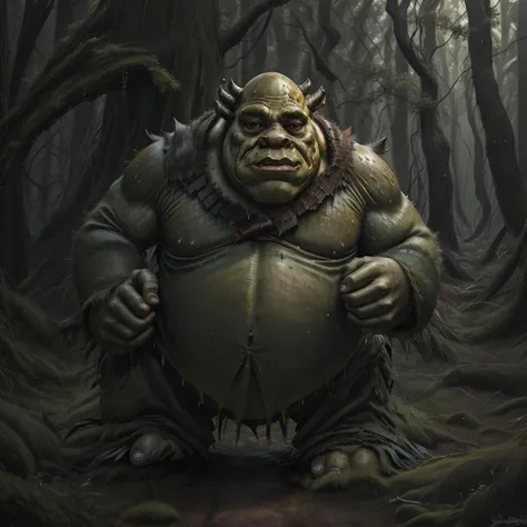 full body portrait, SOLO , realistic, fantasy, GREEN skin:1.1, <lora:RPGOgre:1> ((ogre:1.1), perfect feet, even horns, even ears, symmetrical anatomy, perfect hands, SWAMP <lora:ShrekDoguVersion2:0.6> shrex
