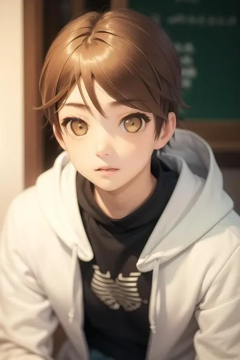 masterpiece, best quality, high quality, 1boy, solo, male focus, looking at viewer, upper body, <lora:youto_yokodera:0.66>, youto_yokodera, brown hair, brown eyes, , hoodie