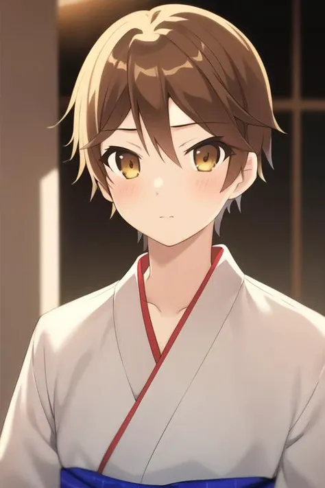 masterpiece, best quality, high quality, 1boy, solo, male focus, looking at viewer, upper body, <lora:youto_yokodera:0.66>, youto_yokodera, brown hair, brown eyes, , yukata