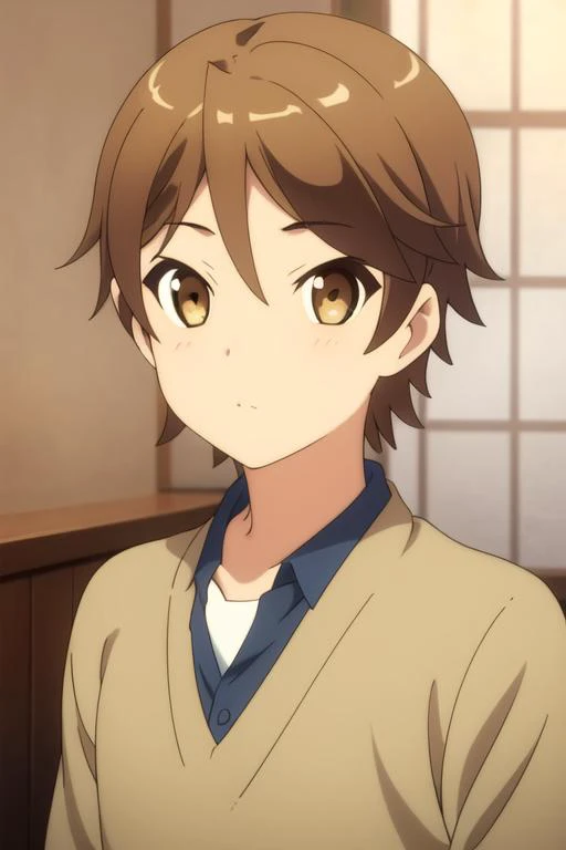 masterpiece, best quality, high quality, 1boy, solo, male focus, looking at viewer, upper body, <lora:youto_yokodera:0.84>, youto_yokodera, brown hair, brown eyes, ,