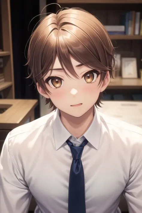 masterpiece, best quality, high quality, 1boy, solo, male focus, looking at viewer, upper body, <lora:youto_yokodera:0.52>, youto_yokodera, brown hair, brown eyes, , formal, necktie, dress shirt