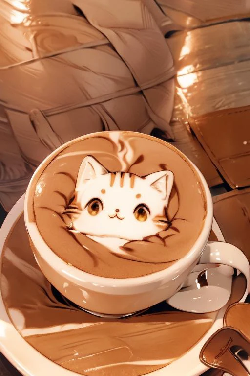 Highly detailed, High Quality, Masterpiece, beautiful, coffee, latte, LatteArt, latte art, food art, <lora:LatteArt:1>, no humans, <lora:cat_20230627113759:1> , cute cat ,