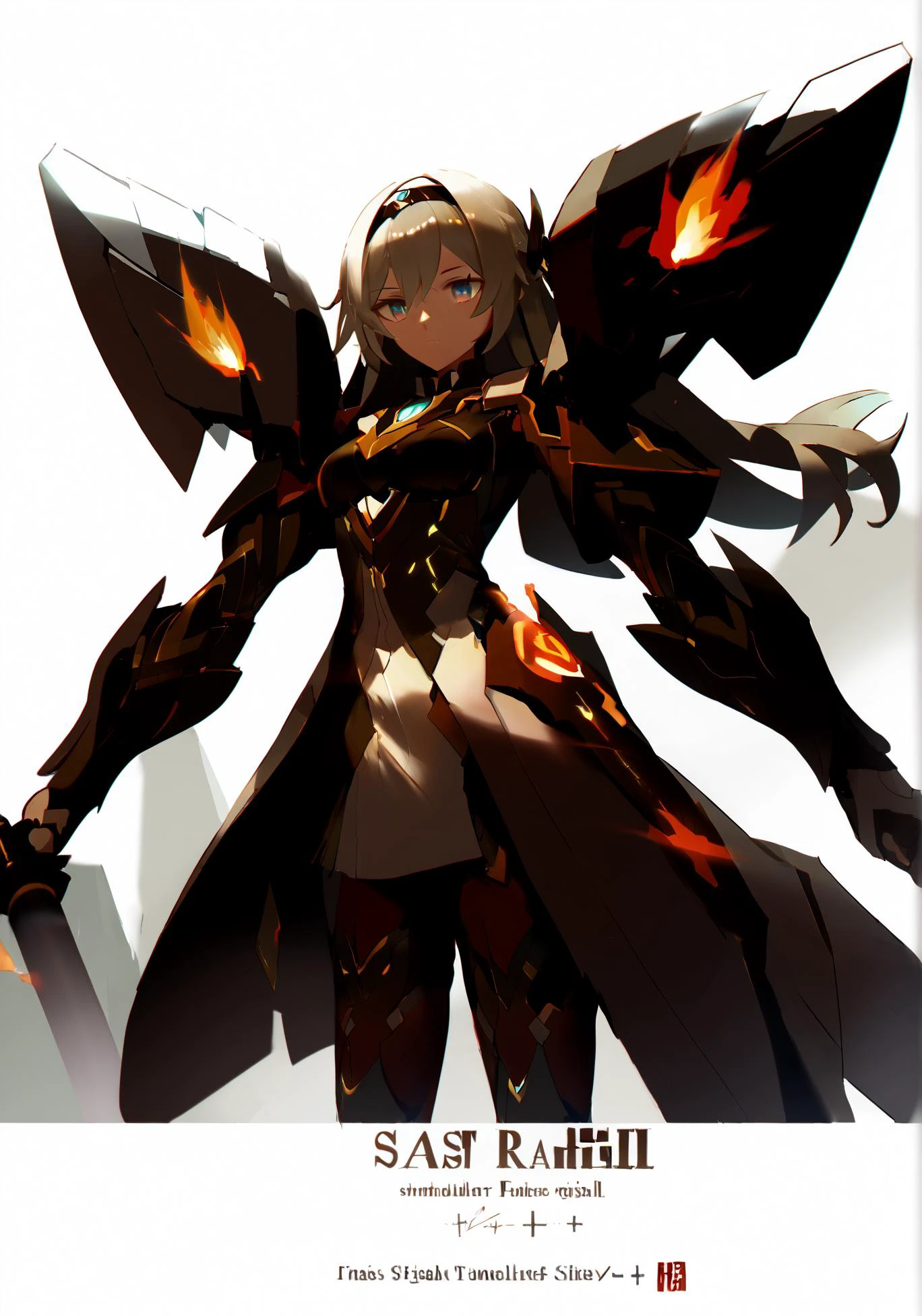 score_9, score_8_up, score_7_up, score_6_up, 8k, best quality, masterpiece, 
<lora:LKtrain-pony-Tanger:0.8>, Firefly /(honkai: star rail/), 1girl, blue eyes, hairband, long hair, black hairband, 
<lora:jijia-pony-Tanger-000006:0.8>, jijia, 2d, anime, robot, axe, 1girl, female focus, mecha, holding, grey background, weapon, fire, simple background, holding axe, standing, labcoat, solo, a poster with an anime character standing in front of a giant robot, a poster for an anime about an alien,