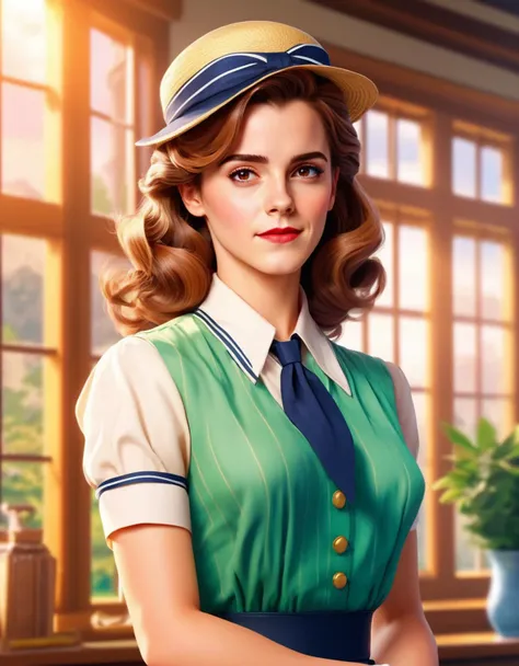 anime artwork Cinematic upper body portrait of emma watson as a woman ((dressed as a woman from the 1940s, 1940s outfit, 1940s style hairstyle, 1940s style house)), Photorealistic image, 8k image, DSLR photography <lora:EmmaSDXL:0.72> . anime style, key visual, vibrant, studio anime, highly detailed