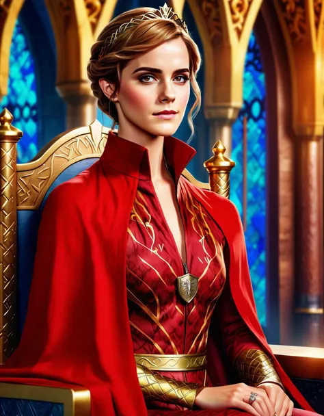 anime artwork Cinematic full body portrait of emma watson as a woman ((dressed as cersei lannister from game of thrones)), Photorealistic image, 8k image, DSLR photography <lora:EmmaSDXL:0.72> . anime style, key visual, vibrant, studio anime, highly detailed