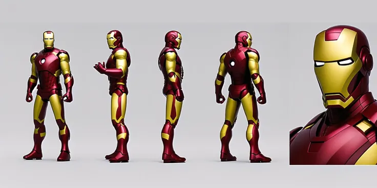masterpiece, best quality,(white background:1.3), High Detail,simple background,(multiple views),solo,
a character turnaround of (iron man),slim ,detailed face, same outfit,<lora:charturnerbetaLora_charturnbetalora:0.3>