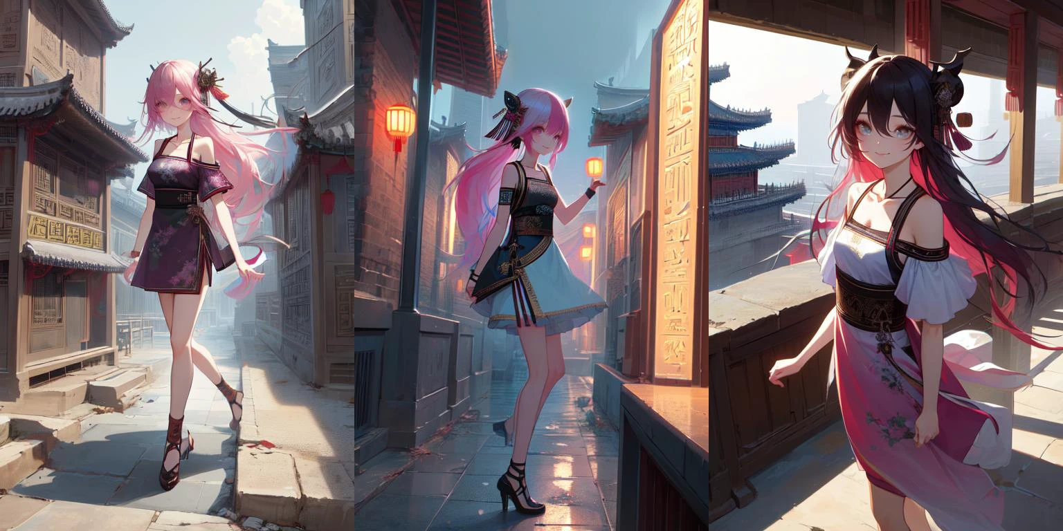 (otherworldly, otherworldly atmosphere, otherworldly appearance), highly insanely detailed, masterpiece, top quality, best quality, highres, 4k, 8k, RAW photo, 
((ancient egyptian theme:1.2)), Hong Kong structure, building, structure, taiwan, korean, 
swirling energy, 
tentacle, 
(underwater), 
reflection, reflective floor, 
abandoned building, overgrown with vegetation, [volumetric fog], cinematic lighting, colorful, colourful, 
(long_hair, long hair, random colors hair, glowing hair, hair over one eye, long messy hair), 
(eyelashes, eyeliner, eyeshadow, eyelashes, long eyelashes), 
collar, earrings, jewelry, necklace, armlet, 
high-heels, 
nsfw, 
cleavage, perfect female body, makeup, 
action pose, 
drunk, biting, 
dawn, 
(((china style))), (((crowd in busy old street))), wind, cloud sky, night, solo, 1girl, smile, rosy lips, short sleeves, off shoulders, qipao hanfu mixed, (((collarbone))), ((girl stand on top floor)), city wall, ager, ribbon bunhair longhair, hairclip, ((petite figure)), <lora:girllikecitywall:1>, (fantasy world)