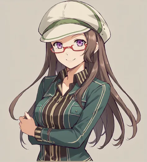 score_9, score_8_up, score_7_up, score_6_up, score_5_up, score_4_up, BREAK source_anime,
<lora:TrailsOfColdSteel-Erebonians:0.9>, Misty, dark brown hair, long hair, purple eyes, red glasses, large breasts, cabbie hat, pinstripe coat, green sleeves, capri pants, red high heels
<lora:coro_fae:1>
looking at viewer, happy, smile, upper body, portrait,
simple background,