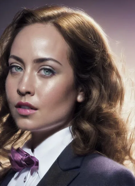 portrait of sks woman in tuxedo, (perfect eyes), energetic and colorful streams of light (photo, studio lighting, hard light, sony a7, 50 mm, matte skin, pores, concept art, colors, hyperdetailed), with professional color grading, soft shadows, bright colors, daylight, <lora:locon_courtneyford_v1_from_v1_64_32:1.3>