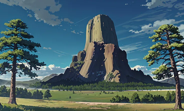 3rdkind, devilstower, daytime, blue sky, trees, <lora:Close_Encounters_Of_The_Third_Kind-000014:0.5>, <lora:howlsMovingCastleInterior_v1:0.6>