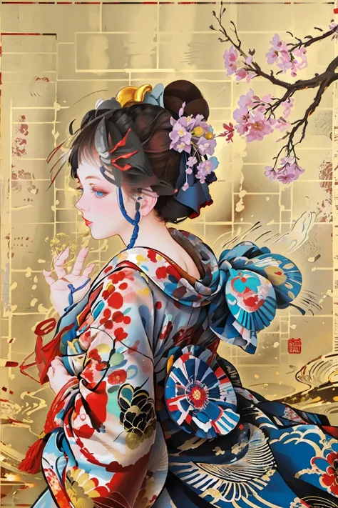 nipples, nude, sexy, see through, cleavage,
1girl, solo, blue eyes, black hair, hair ornament, upper body, flower,hanfu, hair flower, kimono, nail polish, from side, sash, makeup, obi, floral print, lipstick, red flower, red nails, eyeshadow, red lips, red kimono, print hanfu, kanzashi,
<lora:tamurayoshiyasu-04:1>
