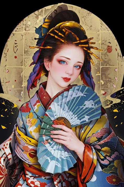 nsfw,
1girl, solo, looking at viewer, blue eyes, black hair, hair ornament, holding, upper body, flower, japanese clothes, kimono, nail polish, makeup, floral print, lipstick, veil, hand fan, red nails, folding fan, red lips, hair stick, holding fan, purple kimono, kanzashi, updo,
<lora:tamurayoshiyasu-04:1>