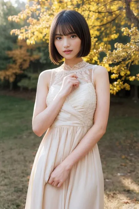 masterpiece, Highest quality,16K, Ultra-high resolution,The light and shadow of reality,Cinema Lenses,(Very skinny),(Very firm, large, beautiful breasts),((Her skin is as white and beautiful as snow)),((Very slim and pure white beautiful thighs)),((Her waist is so slim and beautiful)),((She has outstanding style)),(Pure white beautiful skin),((Beautiful, clear, large double eyelids)),((Her face is very small)),((Cute Japanese Girls)),((She is wearing a pure white short-sleeved lace checkered dress.)),((She is in a beautiful meadow)),(Sexy pose),(Beautiful Eyes:1.1),Reflecting clear eyes and a gentle smile,