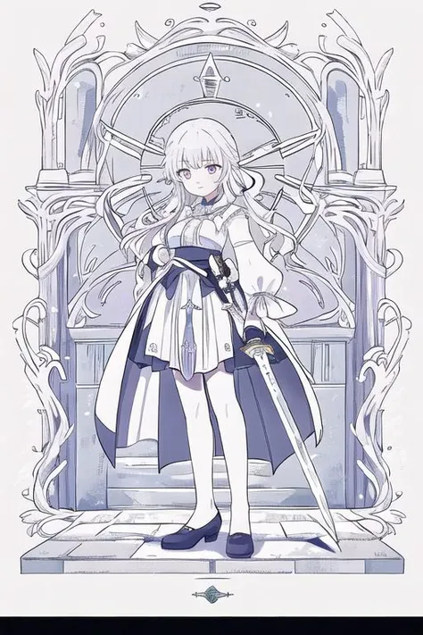 holding sword, set in castle