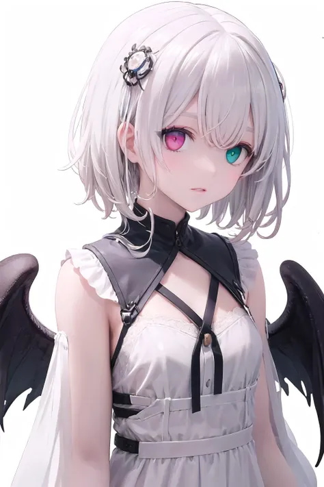 1 girl,(solo:1.2),<lora:25JiMiku:0.6>, upper body, heterochromia, short hair, long bangs,
(white background:1.5),
<lora:Amavelmessageribbon_v11:0.6:clothe>