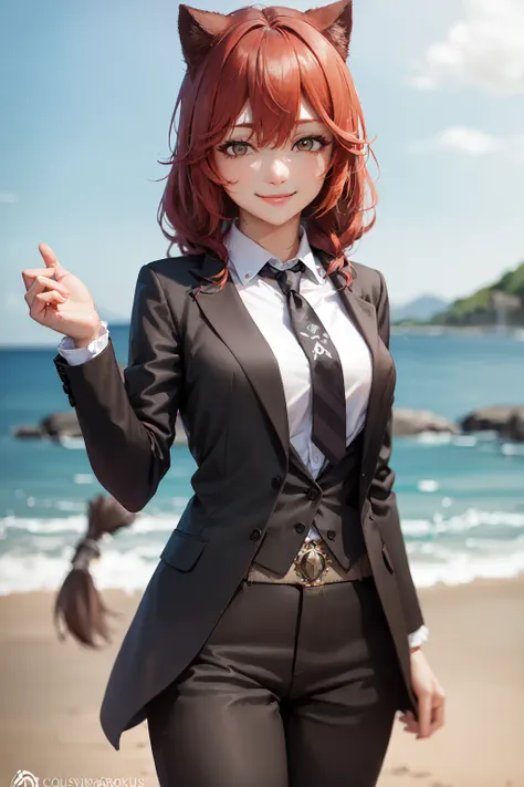 (masterpiece, best quality:1.2), <lora:ol_lupusregina-10:0.8>, cowboy shot, solo, 1girl, lupusregina beta, smile, looking at viewer, black suit, collared shirt, necktie, black pants