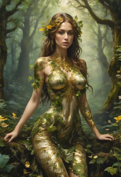 score_9, score_8_up, score_7_up, 
Extremely detailed realistic scene, 
sexy Dryad in moonlit forest grove, wearing an elegant dress made of silk and leaf-pattern gold threadings, seducing you, extremely erotic, her clothing barely covering her breasts and pelvic area, she is tugging at her clothing in a way suggesting she's asking if she should take it off, she looks ready to mate, she is a goddess of the forest and fertile and seductive, perfect hair, naughty expression on face, her position is nearly exposing her ass to you, lying down suggestively by a patch of beautiful wildflowers in a gorgeous glade, rated R, 
<lora:Tweak_FaeTasticDetailer-SDXL:0.6> (full body), detailed dark anime sketch, BadDream