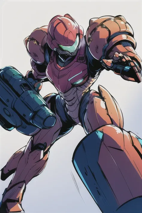 1girl, masterpiece, best quality, samusaran, power armor, <lora:Samusaran:0.8>, dynamic pose, helmet