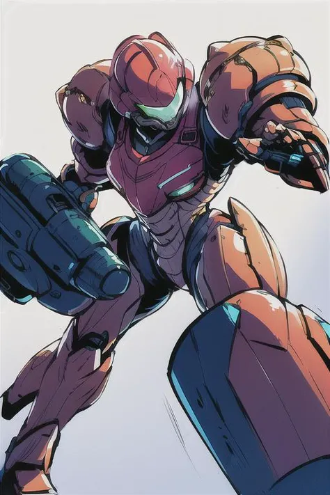 1girl, masterpiece, best quality, samusaran, power armor, <lora:Samusaran:0.8>, dynamic pose, helmet