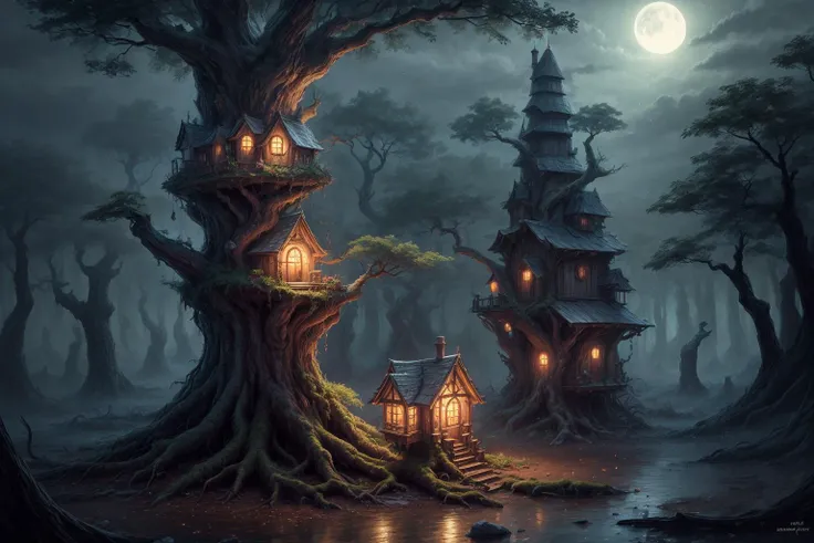 (giant trees), (fairy houses in the tree trunk), night,
masterpiece, hight quality, realistic, detailed, <lora:add_detail:1> <lora:CrystallineAI:0.7>