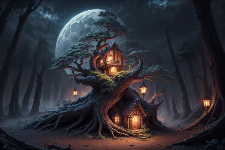 (giant trees), (fairy houses in the tree trunk), night,
masterpiece, hight quality, realistic, detailed, <lora:add_detail:1> <lora:CrystallineAI:0.7>