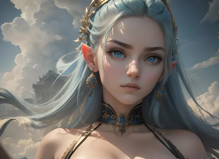 ((high quality, masterpiece:1.4)), 1girl, blue hair, white eyes, slightly flustered, studio lighting, ((Noon, Clouds Background:1.4)), baddie, babe, hot, pretty, beautiful, beautiful face, goddess, god complex, japanese, hourglass figure, terrible demise, majestic, royalty, absurdres, realistic proportions, dynamic pose, high details, intricate, intricate details, realistic eyes, realistic eye proportions, sharp focus, 32k, realistic lighting, extreme details, realistic pupils, realistic proportion eyes, realistic proportions pupils, realistic shadows, <lora:beautifulDetailedEyes_v10:0.5>, eva elfie, <lora:evafieEvaElfie_evafieV10:0.35>, evafie