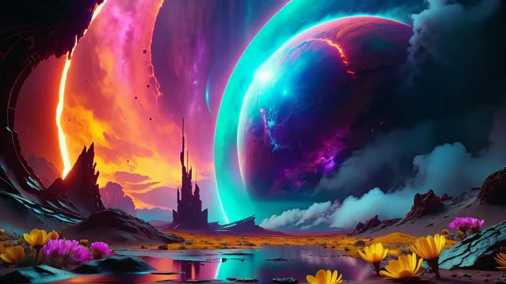 ultra realistic 8k cg, flawless, clean, masterpiece, professional artwork, famous artwork, cinematic lighting, cinematic bloom, abstract and colorful paint style, background focus, (((sci-fi desolation))), futuristic setting, no characters <lora:sdxl:.8>