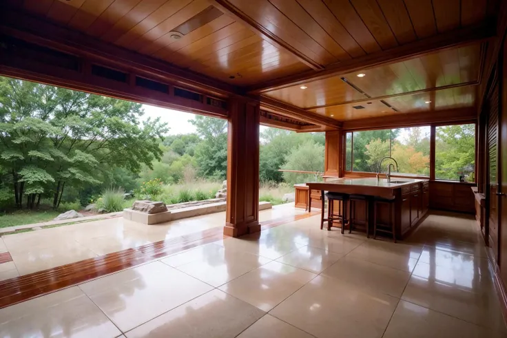 Raw photo of a frank lloyd wright style house, in the prairie, wisconsin, sandstone, limestone <lora:Frank_Lloyd_Wright_Style_Architecture:1>