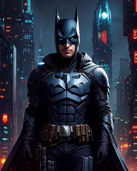 solo mid shot portrait photo of a real life cyberpunk noir batman
dark fantasy background, charming smirking
by Stephan Martiniere and Ebru Sidar ultra realistic highly detailed intricate photorealistic sharp focus on eyes, cinematic lighting