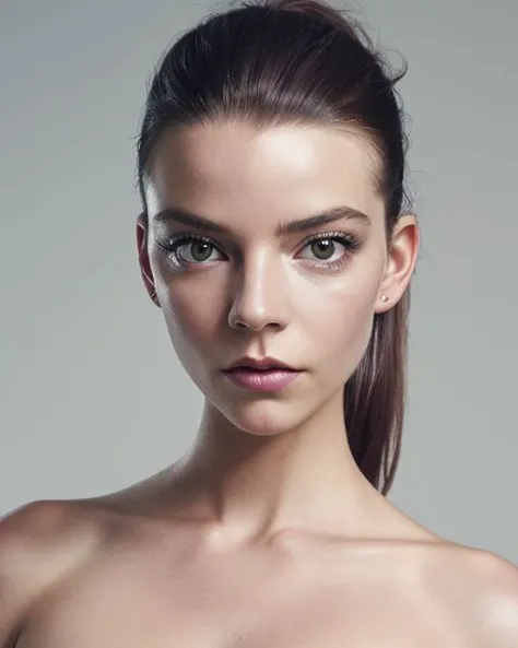full color photography of sks woman, waist up, naked, clean slick hair,
realistic, facing viewer, solo, plain grey background,
masterpiece, best quality, sharp focus, highres 8k uhd, ultra-detailed, rim light, high contrast, HDR,
<lora:CR-AnyaTaylorJoy_v10-malcolmrey:1>