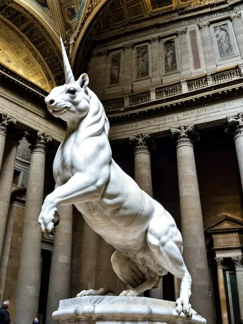 marble statue of an unicorn squirrel hybrid in the pantheon