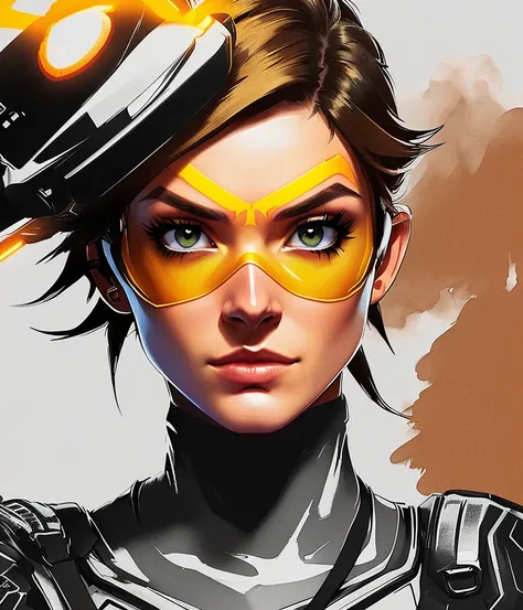 solo mid shot portrait photo of [Audrey Hepburn|Rachel Cook] as [Lucy Hale|Winona Ryder] as a real life version of (Tracer from Overwatch:1.33), open office fantasy background, charming smirking, by (Anna Bocek and Jeremiah Ketner:0.5)
ultra realistic highly detailed intricate
photorealistic analog style photograph
sharp focus on eyes, cinematic lighting 
(([thin], [fine] black ink sketch:1.33) contours [outlines] of a woman [smirk]:1.34)
(light pale color background:1.23), (soft environmental lighting, chiaroscuro), ((8k resolution, golden ratio, subsurface scattering))
by (CONRAD ROSET:1.34)