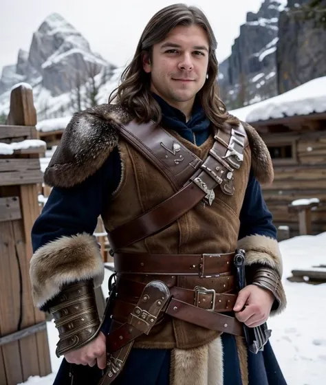 solo mid shot portrait photo of a whiterun guard from skyrim
fantasy background, charming smirking
by Carl Barks and Arthur Tress ultra realistic highly detailed intricate photorealistic analog style photograph sharp focus on eyes, cinematic lighting