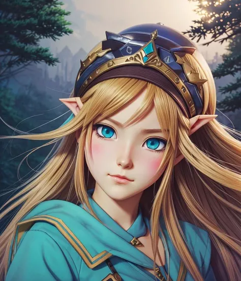 anime version of Princess Zelda by Madhouse and Studio Ghibli and Makoto Shinkai
fantasy background
by Alice Pasquini and Afarin Sajedi ultra realistic highly detailed intricate photorealistic analog style photograph sharp focus on eyes, cinematic lighting