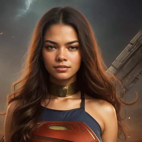 solo portrait photo of [Chanel Iman|Lauren Summer] as [Sarah Barrios|Christen Harper] as a real life version of ((Superwoman:0.9):1.2)
dark fantasy background, charming smirking
by Jordan Grimmer and Catrin Welz-Stein ultra realistic highly detailed intricate photorealistic analog style photograph sharp focus on eyes, cinematic lighting