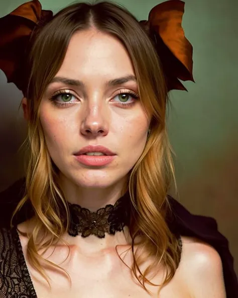 instagram, mid shot photo of [Lily Donaldson|laurabailey] as [QuantumASMR|Celine Farach], egirl makeup
dark fantasy background, charming smirking
by Martin Deschambault and Robert McGinnis ultra realistic highly detailed intricate photorealistic analog style photograph sharp focus on eyes, cinematic lighting