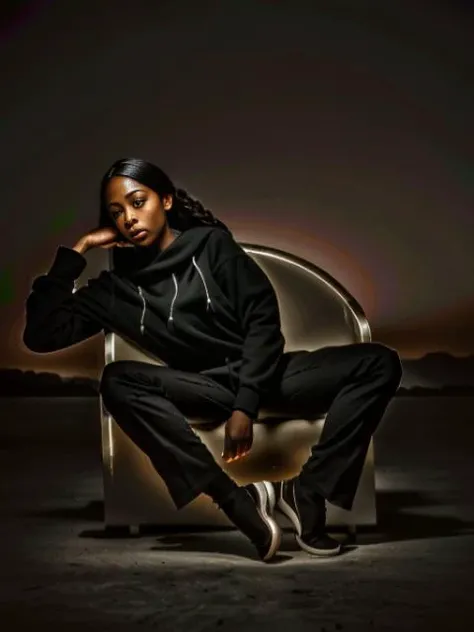 ultrarealistic Waxflower photograph at dusk in Chocolate (traditional) [outline|aura|halo] hands at feet [Keshia Knight Pulliam:Jennifer Hudson,0.4:bezier], ski suit, Byzantine brown braids, looking down
