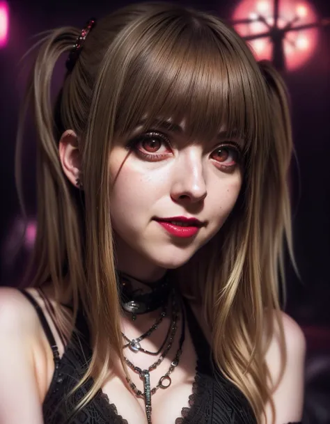 solo mid shot portrait photo of a real life version of (misa amane <lora:misaAmane_misaAmaneV1:0.5>:1.2)
dark fantasy background, charming smirking
by Pixar Concept Artists and Brandon Woelfel ultra realistic highly detailed intricate photorealistic analog style photograph sharp focus on eyes, cinematic lighting