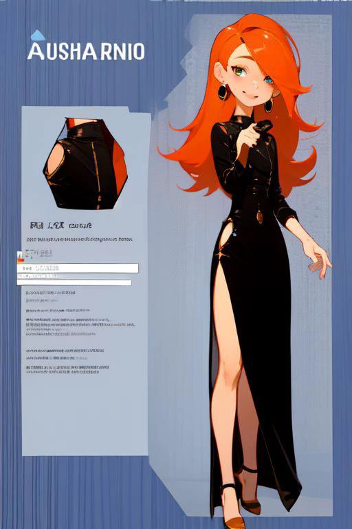 (charactersheet), (multiple views, full body, upper body, reference sheet), BREAK
1girl, (k1m, long orange hair, smile, navel, midriff), skinny body type, solo, beautiful face, delicate and detailed body, correct anatomy, sexy legs, BREAK
jewelry, earrings, cleavage, satin long dress, high heels, BREAK
(masterpiece, best quality), (absurdres:1.2), (ultra detailed, 8K, ultra highres:1.2), (bokeh, sharp focus, depth of field), full body, BREAK
happy, playful, alluring, sexy, cute, consistent, dynamic pose, colorful, smile, age regression, <lora:age_slider_v2:-2.00>