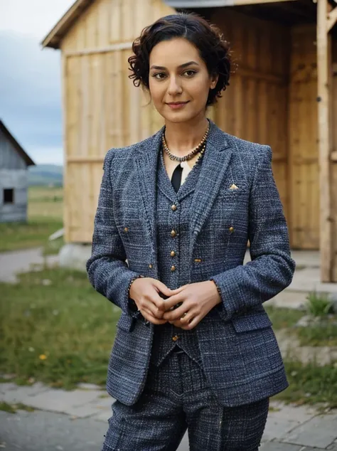 (esthetical),nail polish,:o sedef_avci in (wool suit,mardi gras costume),(standing:1.2),intricate detail,(spiky hair,very short hair:1.2),(hairclip:1.2),(crossed legs:1.2),outside (georgian architecture,barn:1.2),morning,(skin details:1.2),(skin pores:1.2),art by (Einar Hkonarson),Graflex Century Graphic 23 Camera,trending on ArtStation,Blu-ray,<lora:sedef_avci-000008:0.8>,