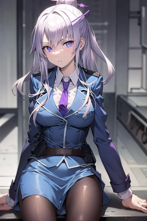 frolaytiacapistrano, <lora:frolaytiatest:1>,
frolaytia capistrano, long hair, bangs, hair ornament, (purple eyes:1.3), white hair, hair bun, single hair bun,
BREAK shirt, jacket, white shirt, pantyhose, necktie, collared shirt, belt, uniform, blue skirt, black pantyhose, military, formal, blue jacket, red necktie, pencil skirt, pocket, hair stick, ,
BREAK looking at viewer,
BREAK outdoors, city,
BREAK <lora:GoodHands-vanilla:1>, (masterpiece:1.2), best quality, high resolution, unity 8k wallpaper, (illustration:0.8), (beautiful detailed eyes:1.6), extremely detailed face, perfect lighting, extremely detailed CG, (perfect hands, perfect anatomy),