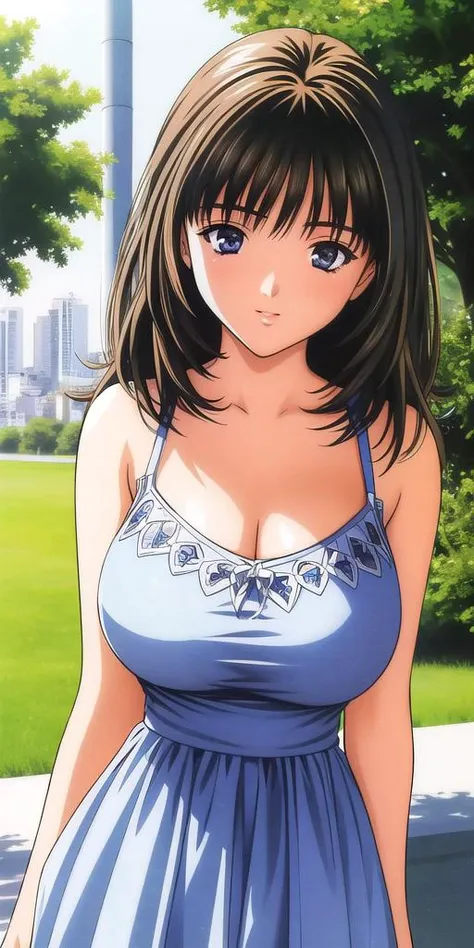 <lora:yoshizuki_ioriV2:0.7> yoshizuki_iori, huge_breasts, standing, solo, sundress, masterpiece, best quality, detailed face, detailed eyes, highres,