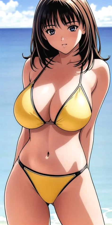 <lora:yoshizuki_ioriV2:0.7> yoshizuki_iori, huge_breasts, standing, solo, bikini, masterpiece, best quality, detailed face, detailed eyes, highres,