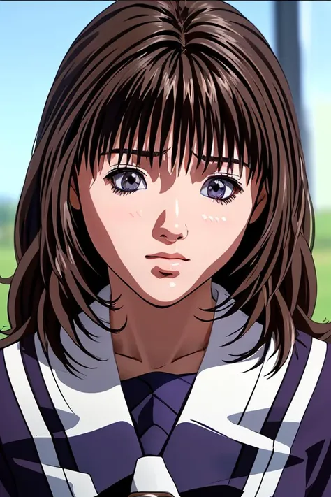 (masterpiece, best quality), 1girl, beautiful face, <lora:yoshizuki_ioriV2:1> yoshizuki_iori, School_uniform_Purple_shirt_Blue_skirt_White_neckerchief_Black_thighhighs
