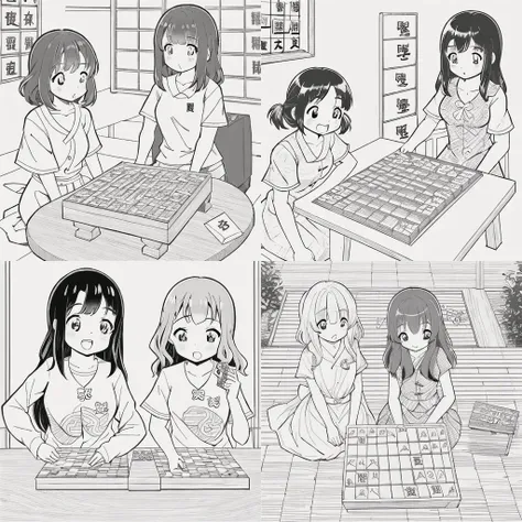 2girls, masterpiece, best quality,
<lora:shogi:0.8>, shogi, tall_shogi_board, 2 girls playing shogi,, <lora:animeLineartMangaLike_v30MangaLike:1>, lineart,monochrome,