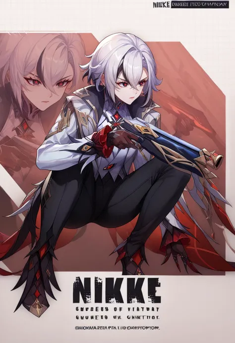score_9, score_8_up, score_7_up, source_anime, <lora:arlecchinoPDisek:0.9> arlecisek, x-shaped pupils,gloves,long sleeves,black gloves,coat,black pants,<lora:NikkeProfileV2_XLPD:1> IncrsNikkeProfile, full body, zoom layer, on one knee, holding weapon, holding gun
