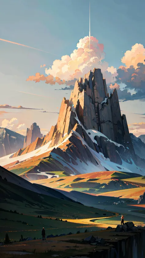 ((best quality, masterpiece, absurbres, super-resolution)) detailed scenery, mountains, skyline, clouds